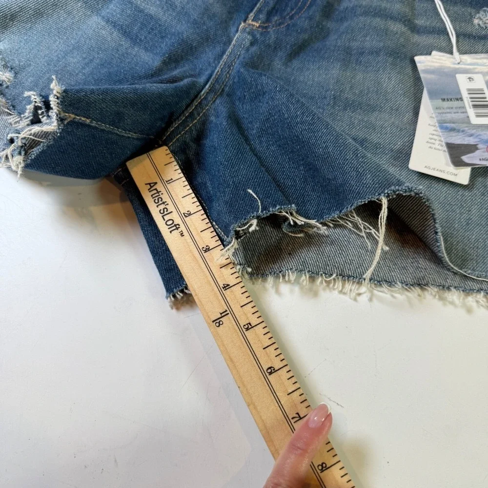 AG Adriano Goldschmied Alexxis Denim Shorts Distressed Raw Hem Size 32 New